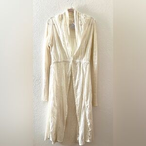 Free People Ivory cotton and crochet button front duster jacket. NWT. Size large